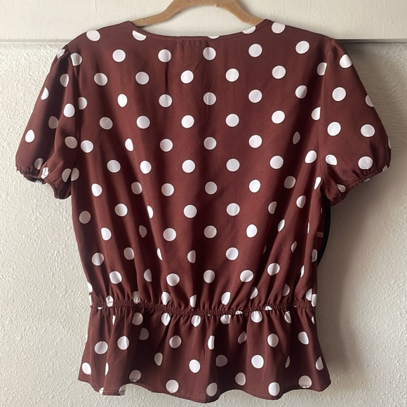 Vintage OLM brown white polka dot cap sleeve button blouse - Picture 5 of 5